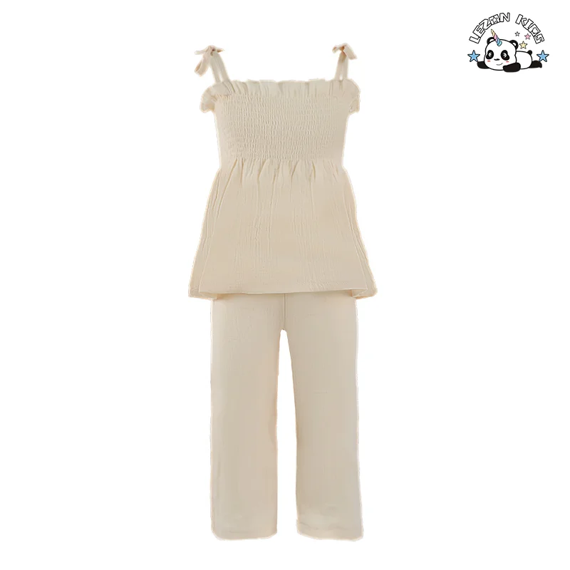 Conjunto de Roupas de Meninas com Alças Finas e Cor Pura, Camiseta e Calça Macia, Preço Direto da Fábrica, Fofo
