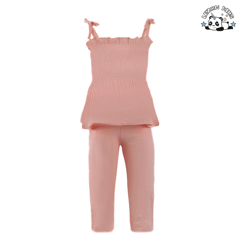 Conjunto de Roupas de Meninas com Alças Finas e Cor Pura, Camiseta e Calça Macia, Preço Direto da Fábrica, Fofo - Product Image