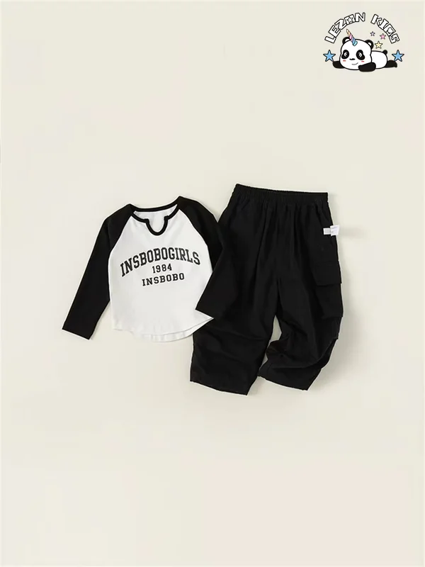 Factory Direct Price Spring And Summer Girls Clothing Sets Long Sleeve Sweatshirt And Cargo Pants Outfits - Product Image