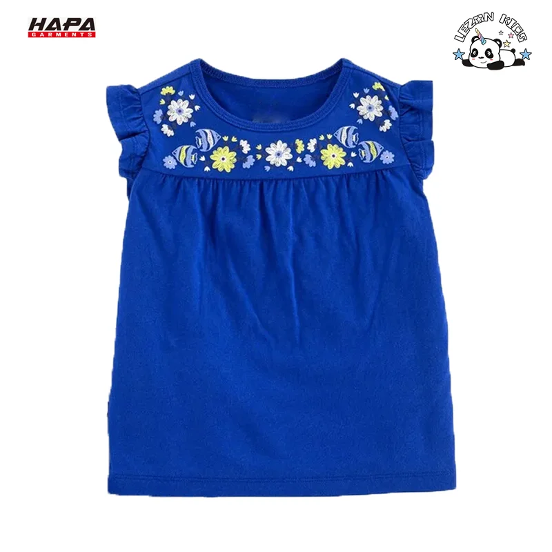 Factory Direct Sale Lovely Girls Summer Blue Clothes Stripe Shorts Two Pieces Clothing Sets - Product Image