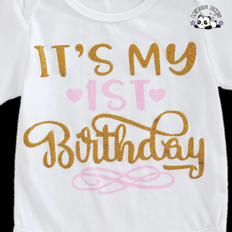 Factory Hot Sale Two-piece Set Birthday Letter Print T-shirt Sequined Mesh Princess Tutu Skirt - Product Image