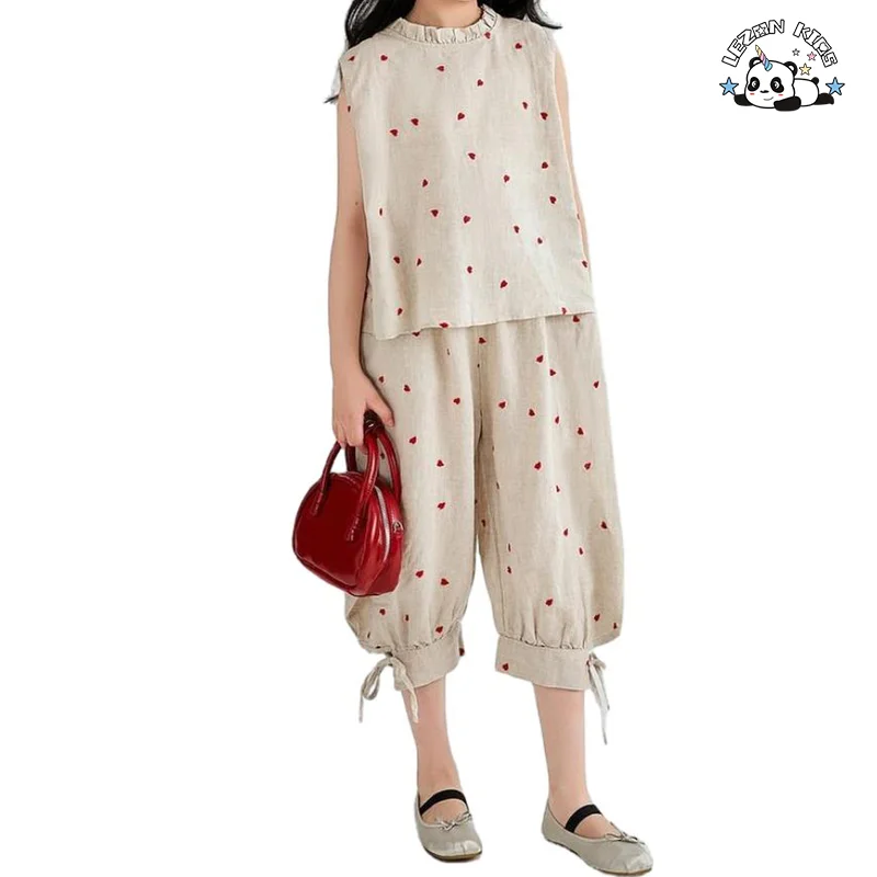 Conjunto de Duas Peças de Calças Lanterna sem Manga para Meninas, Fabricado por Atacado, para Verão - Product Image