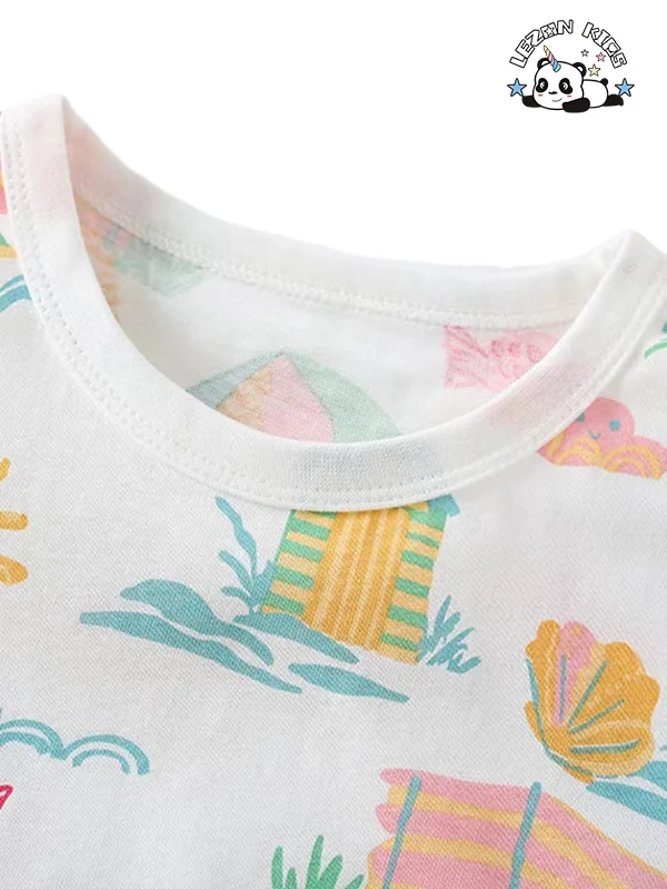 Factory direct price pattern printing short t-shirt and shorts cute little girls clothing sets - Product Image