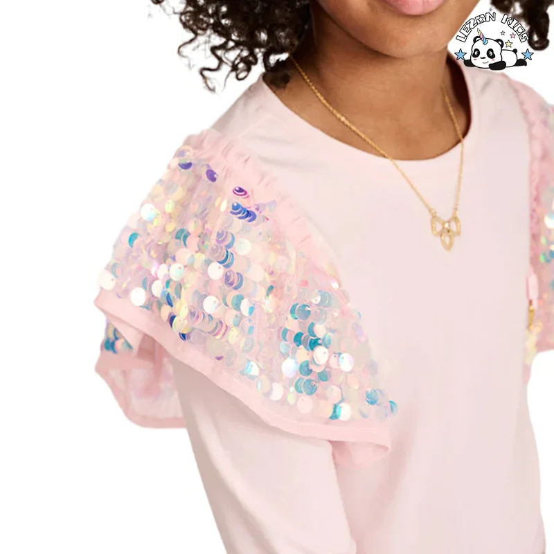 Conjuntos de Princesa de Malha com Lantejoulas ao Estilo Americano Fashionable para Crianças Super Fadas Top e Saia Conjuntos de Roupas para Meninas - Product Image