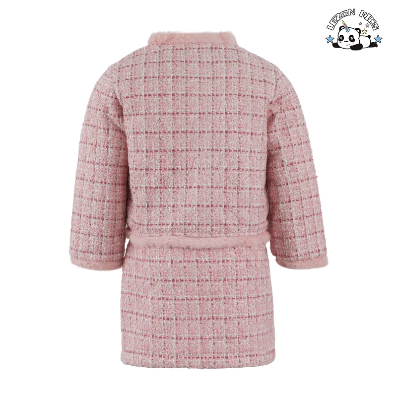 Conjunto de Saia Curta Infantil Champanhe Fashion Elegante com Malha Bordada e Conjunto de Duas Peças de Tweed de Veludo para Meninas - Product Image