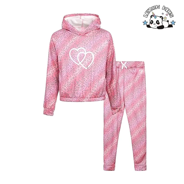 Fast Delivery Customized Girls' Tie Dye Fleece Jog Pullover Hoodies and Jogger Sweatpants 2 Piece