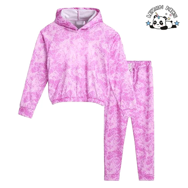 Fast Delivery Customized Girls' Tie Dye Fleece Jog Pullover Hoodies and Jogger Sweatpants 2 Piece - Product Image