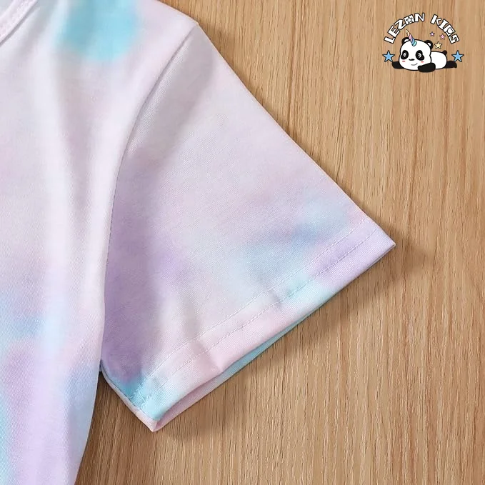 Conjunto de Verão para Meninas com T-Shirt Cropped e Shorts com Elástico na Cintura e Bolsos Laterais - Product Image