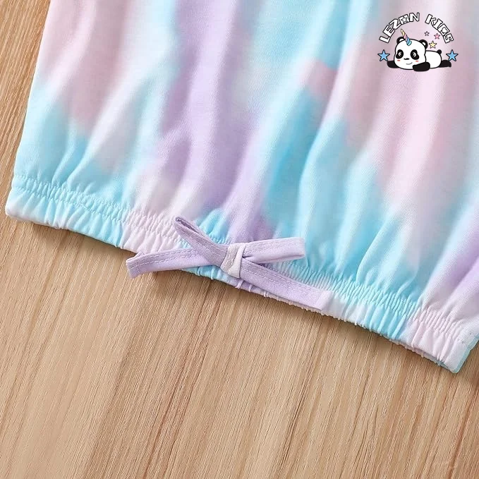 Conjunto de Verão para Meninas com T-Shirt Cropped e Shorts com Elástico na Cintura e Bolsos Laterais - Product Image