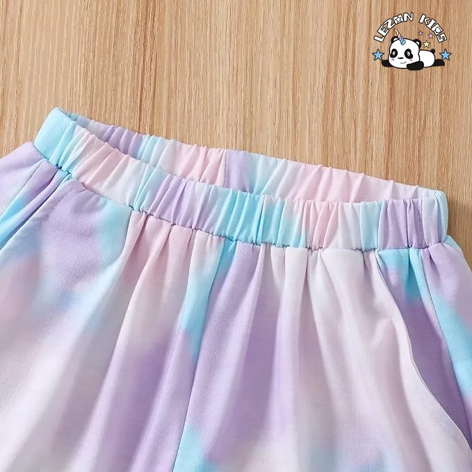 Conjunto de Verão para Meninas com T-Shirt Cropped e Shorts com Elástico na Cintura e Bolsos Laterais - Product Image