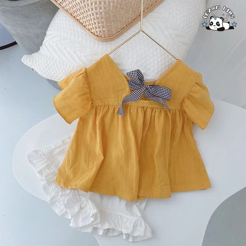 Conjunto de verão para meninas 2022 camisa nova shorts de manga curta para crianças - Product Image