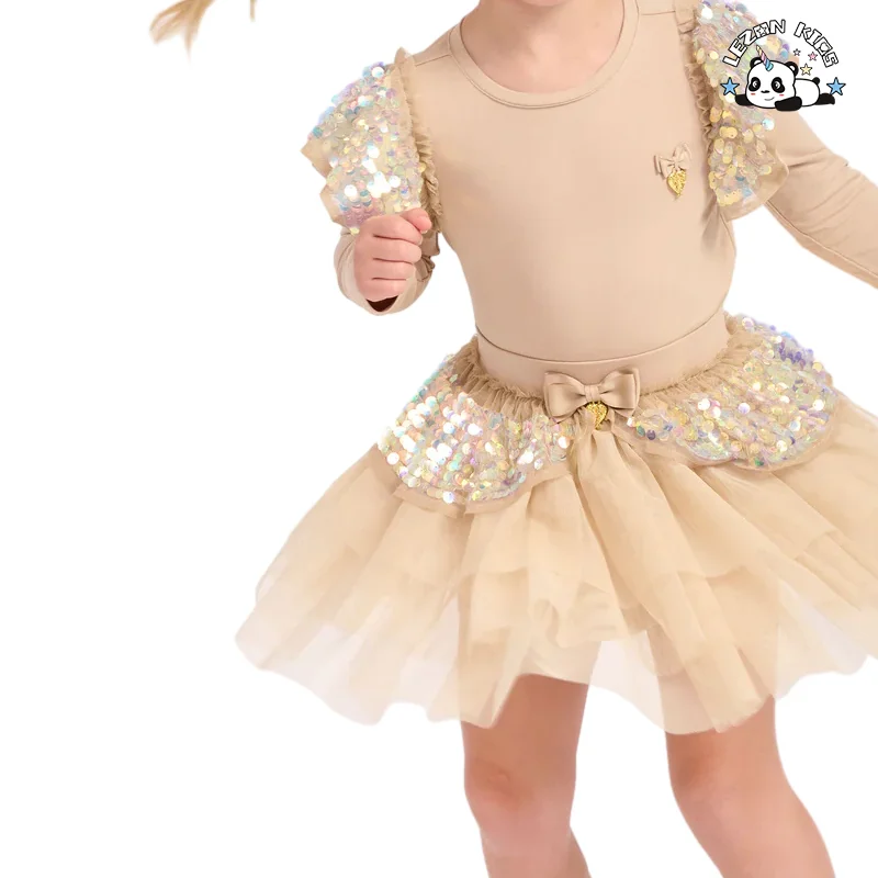 Good Quality Kids Summer Spring Clothing Cotton Long Sleeves Top with Tulle Skirt Girls Clothing Suit - Product Image