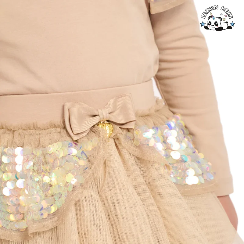 Good Quality Kids Summer Spring Clothing Cotton Long Sleeves Top with Tulle Skirt Girls Clothing Suit - Product Image