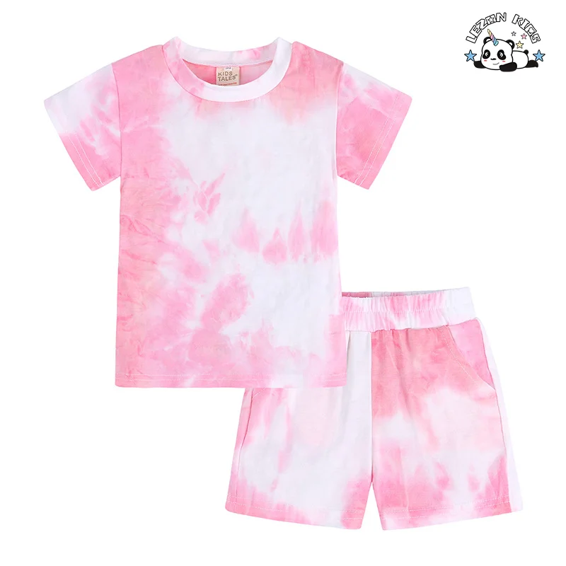 Conjunto de Roupa de Manga Curta de Alta Qualidade com Calções e Camiseta Tie-dye para Meninas de 2 a 14 anos - Product Image