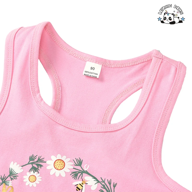 High Quality Summer Children Letter Vest Top Sunflower Denim Shorts Two Piece Suit for Girls - Product Image