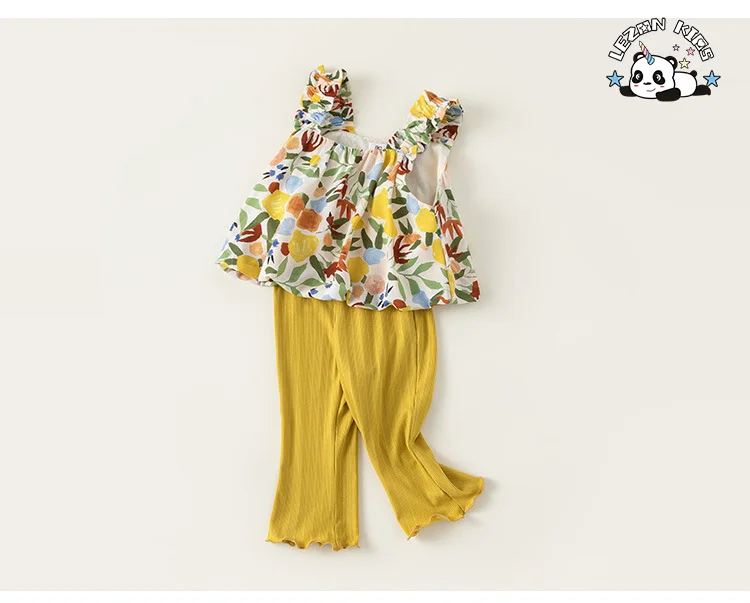 Conjunto de Roupa de Verão de Alta Qualidade com Camisola e Calças Flare para Meninas de 2 a 14 Anos - Product Image