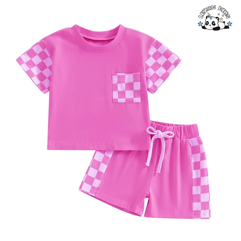 Conjunto de Roupas de Criança de Alta Qualidade e Moderno de 2 Peças com Mangas Xadrez e Camisa Conjunto de Verão Energético - Product Image