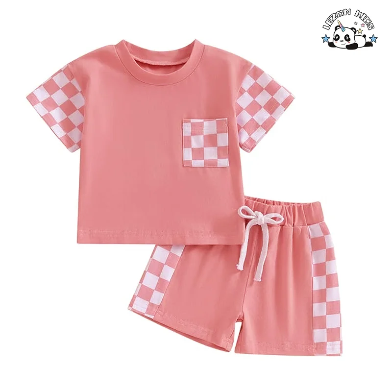 Conjunto de Roupas de Criança de Alta Qualidade e Moderno de 2 Peças com Mangas Xadrez e Camisa Conjunto de Verão Energético - Product Image