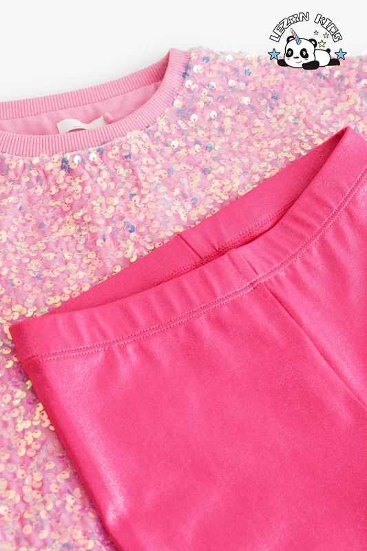 Hot Sale Long Sleeve Pink Sequin Hoodie Style Love Design Girl Party Clothing Set for Teenage Girls Winter Autumn Spring - Product Image