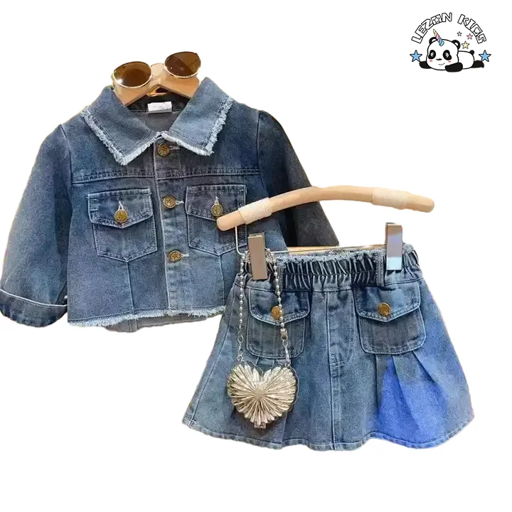 Hot Sale Products Spring and Autumn Denim Sets Jacket and Skirts Girls Sets for 2T-14T Kid's