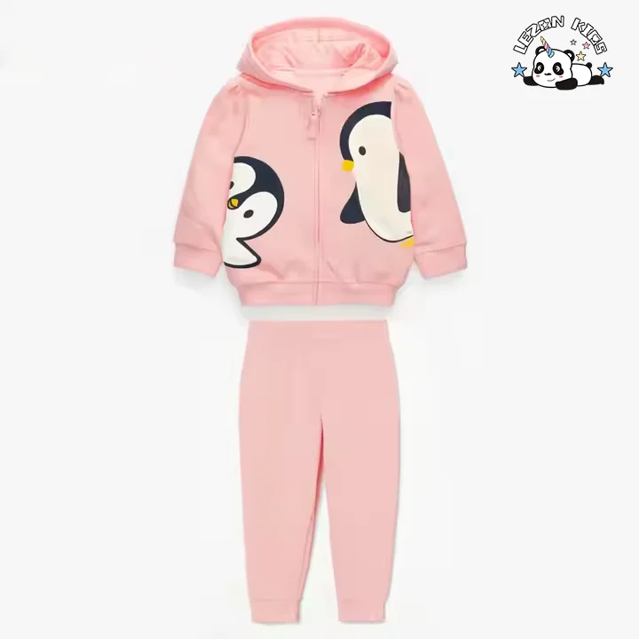 Produtos Infantis Personalizados de Inverno Quente Conjuntos de Moletom com Capuz de Impressão de Animais Fofos para Meninas