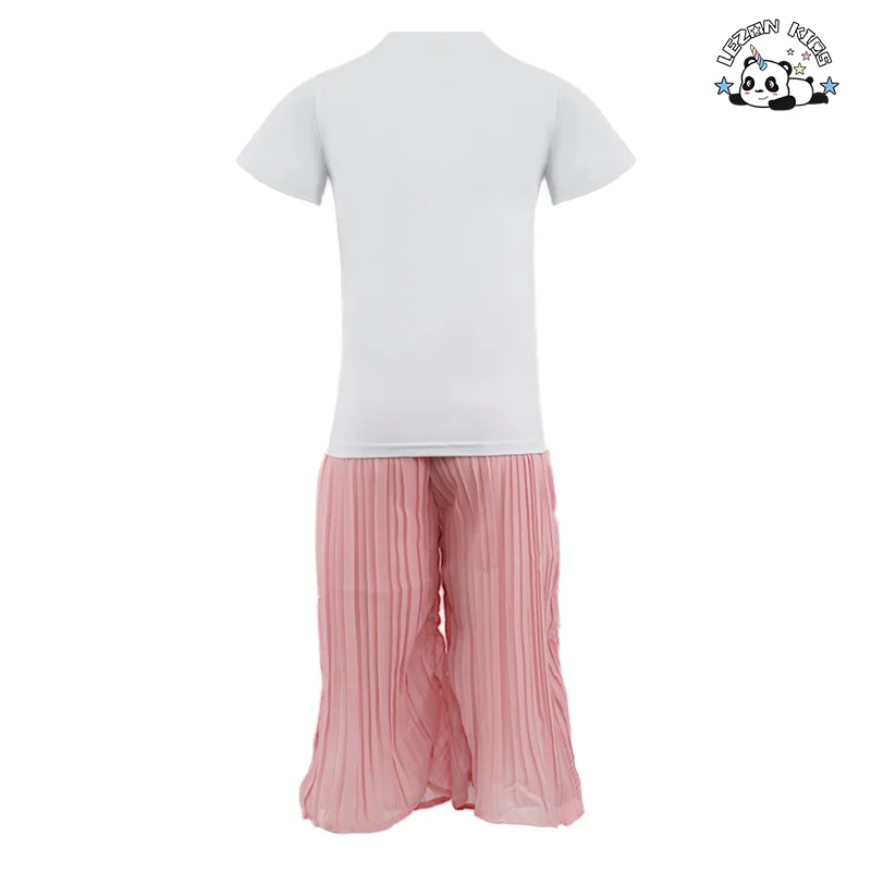 Kids Clothing Girls Cotton Sequined Patch T-shirt Ruffle Elastic Waist Trouser Customized Girls Clothing Sets - Product Image