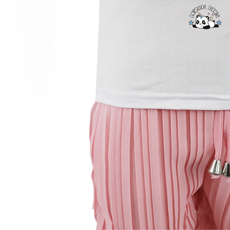 Kids Clothing Girls Cotton Sequined Patch T-shirt Ruffle Elastic Waist Trouser Customized Girls Clothing Sets - Product Image
