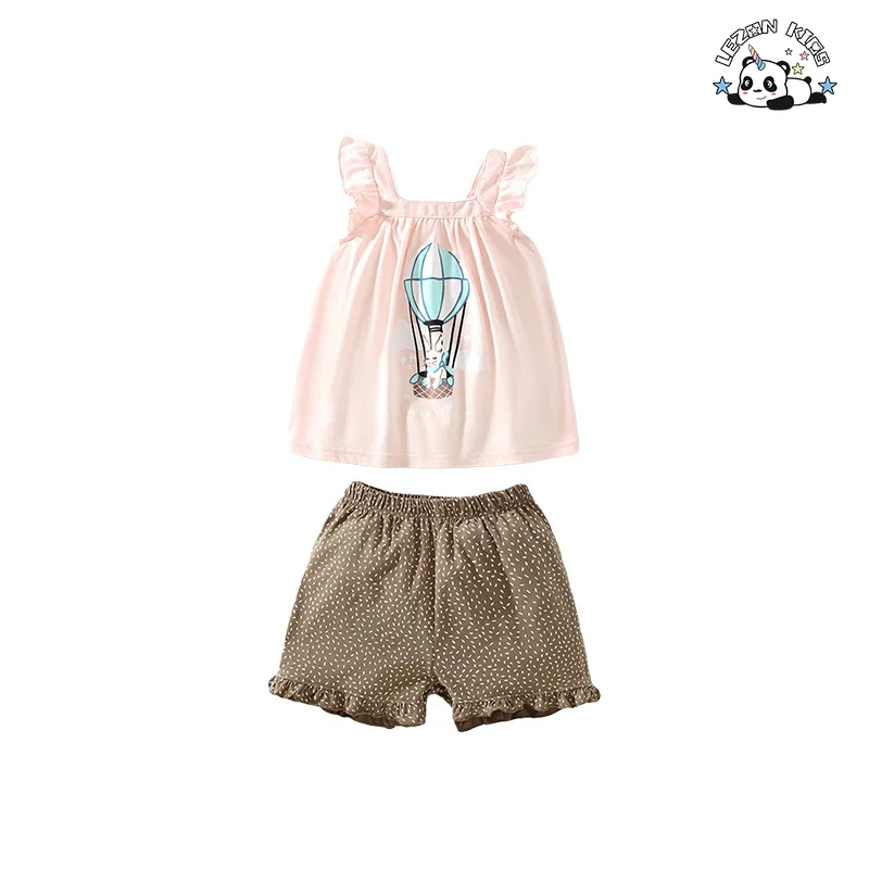 Manufacture Direct Cute Kids Clothing Cotton Fabric Vest and Shorts Girls Set  for 2-14T