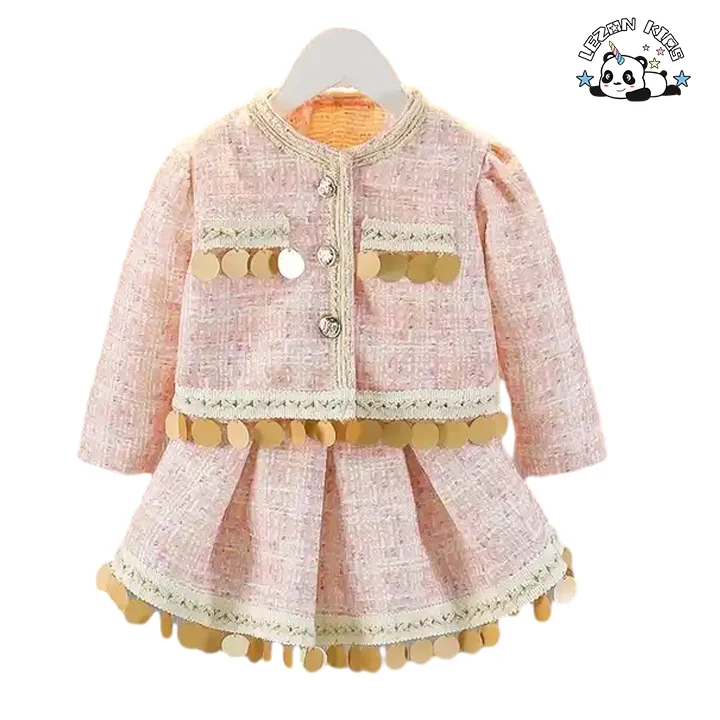 Produção direta novo estilo de moda para meninas com remendos de lantejoulas crianças vestido de princesa conjunto - Product Image