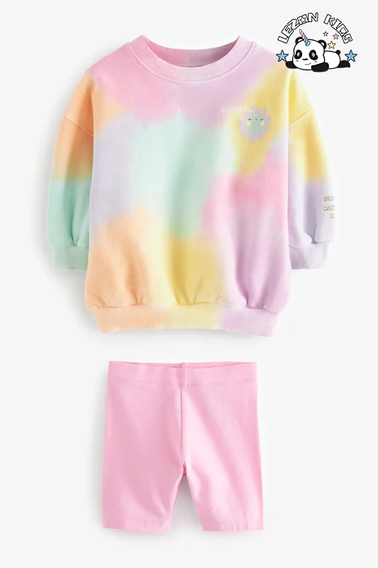 New Arrival Colorful Printed Tie Dyed Kids Girls Cotton Clothing Set Joggers Sets - Product Image