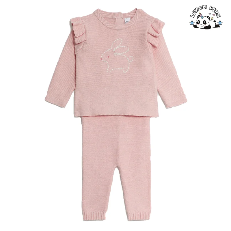 New Arrival Plain Soft Long Sleeves Long Pants Kids Clothing Set Toddler Girls Clothing Sets