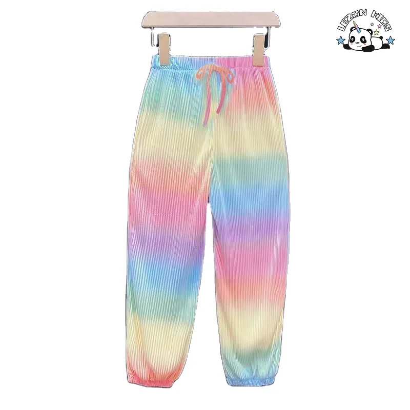 New Custom Rainbow Patch Tie Dye Girls Summer Sports Suit Two Piece Kids Track Suit Set - Product Image