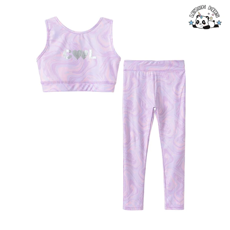 New Customized Metallic Printing Vest and Legging Two Pieces Outfits Kids Jogger Set for Summer