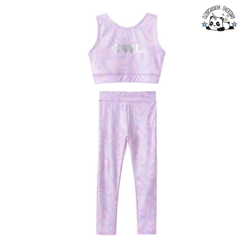New Customized Metallic Printing Vest and Legging Two Pieces Outfits Kids Jogger Set for Summer - Product Image