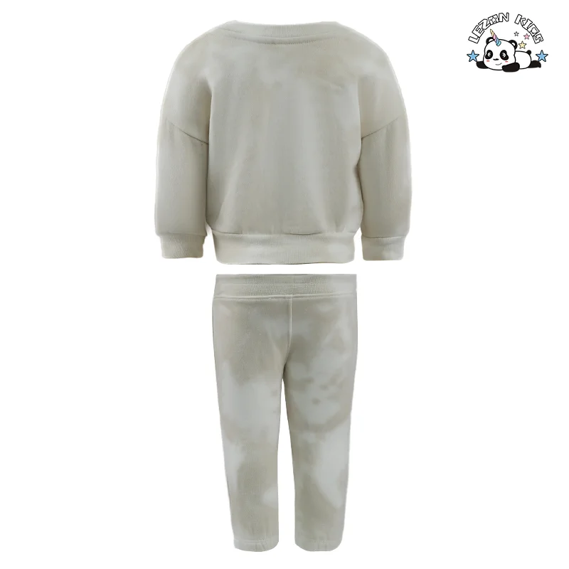 New Design Girls Clothes Autumn Solid Color Long Sleeve Embroidery Organic Cotton Girls Clothing Set - Product Image