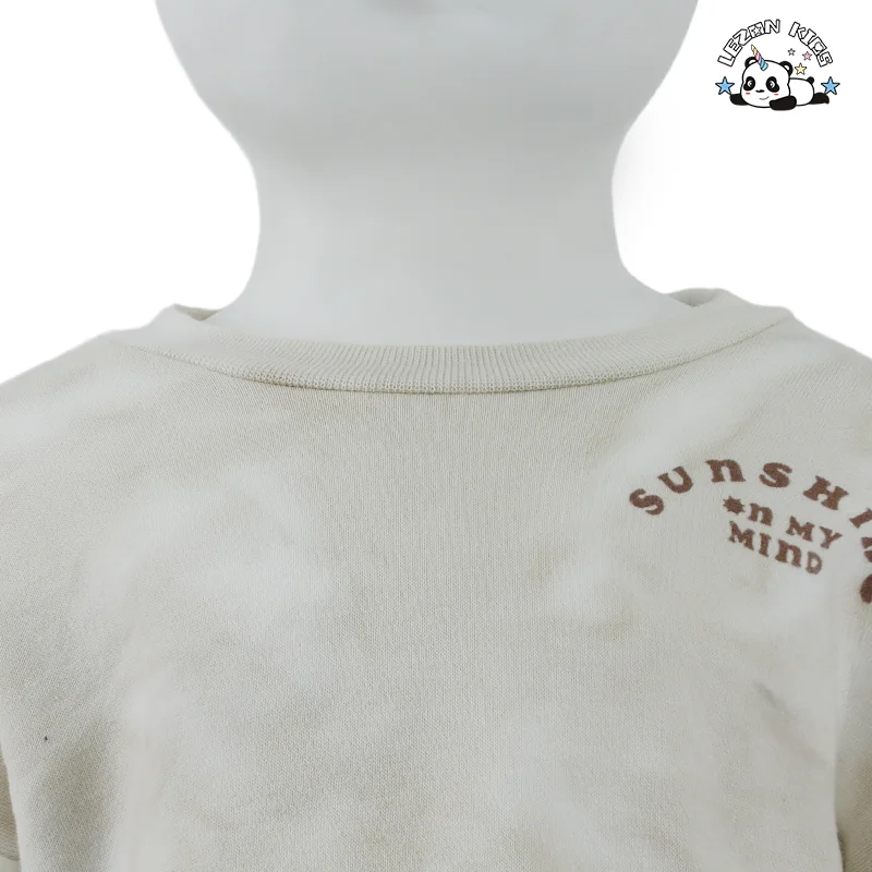New Design Girls Clothes Autumn Solid Color Long Sleeve Embroidery Organic Cotton Girls Clothing Set - Product Image