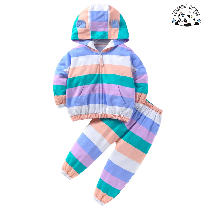 Novo Design de Camisa de Manga Longa de Algodão com Capuz e Listras para Meninas Conjuntos para Roupas de 2 a 14 anos - Product Image