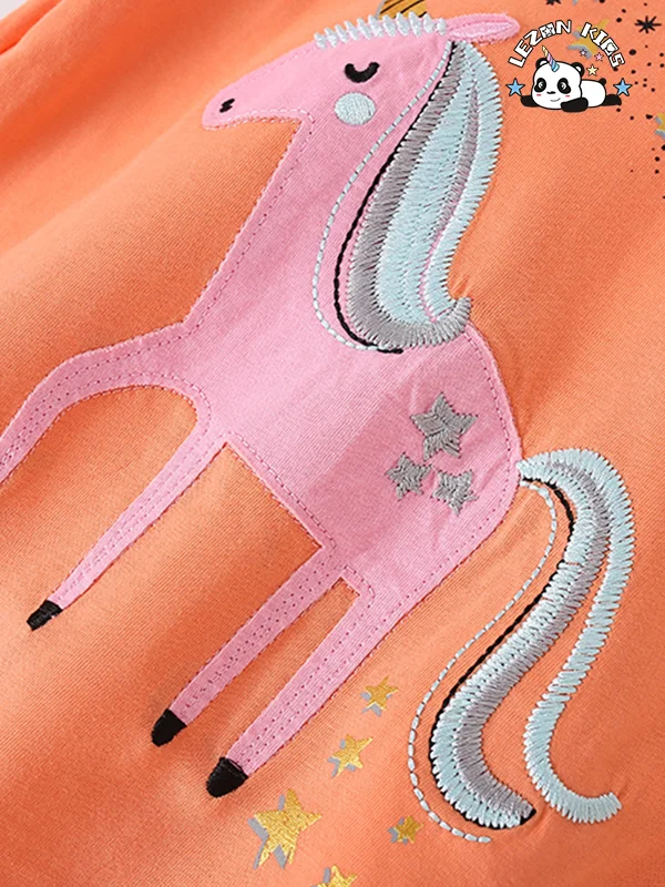 New Design Summer Children's Casual Short Sleeve Pants unicorn Printed Two-piece Girls Set - Product Image