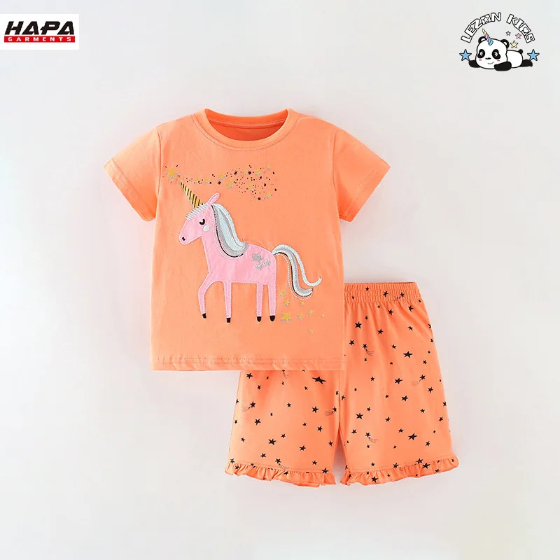 New Design Summer Children's Casual Short Sleeve Pants unicorn Printed Two-piece Girls Set - Product Image