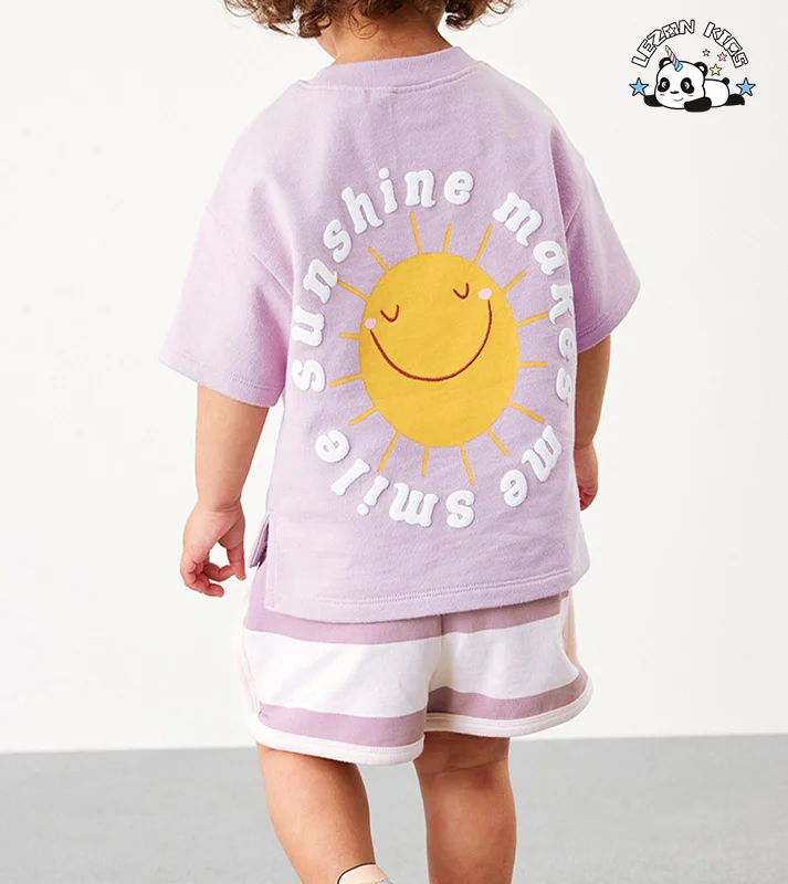 New Design Summer Stripe Style Two Piece Short Sleeve Children Casual Girls Sets for 2-8T - Product Image