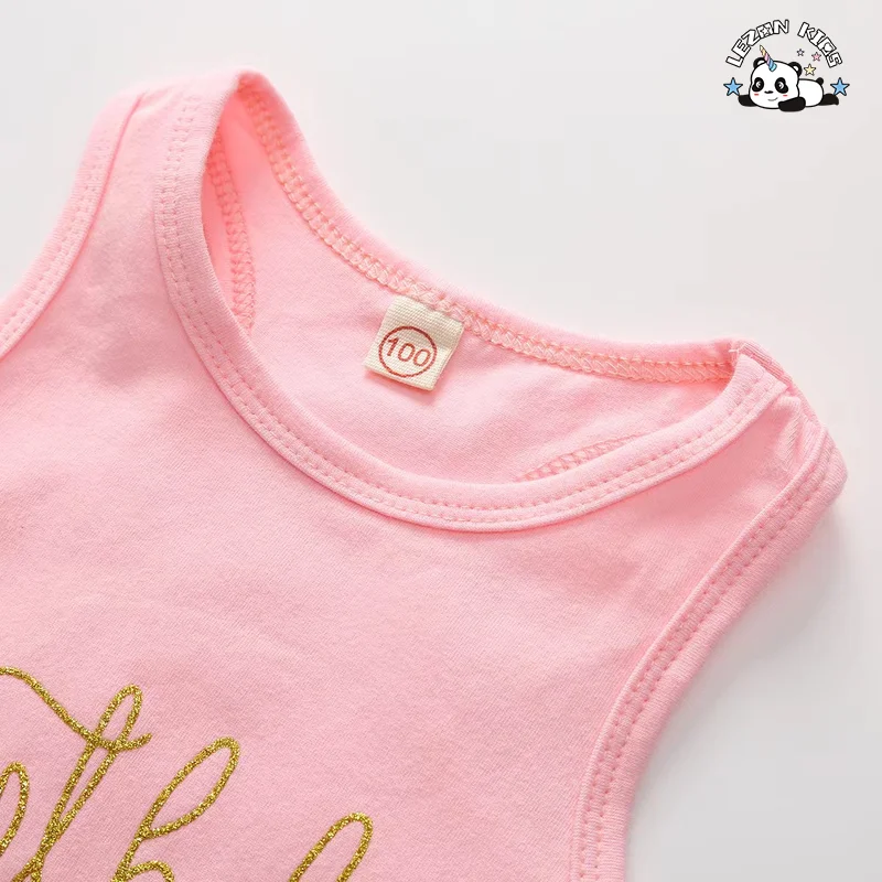 New Fashion Baby Girls Sleeveless Cotton Shorts Rose Gold Sequin Patches Girls Clothing Sets - Product Image
