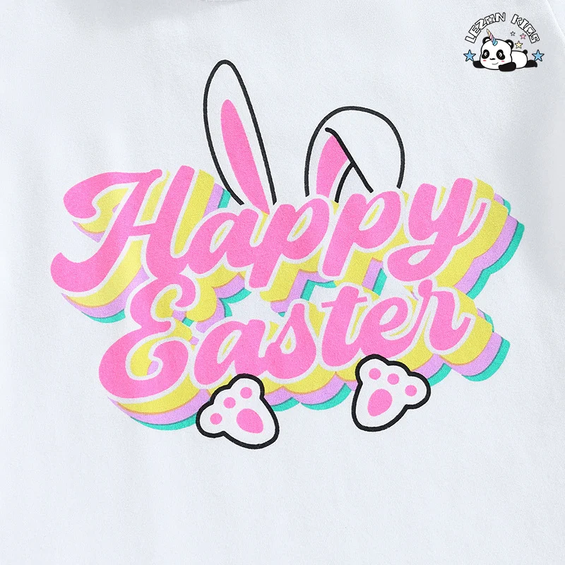 Novo Conjunto de Roupas de Páscoa para Meninas, Camiseta de Manga Curta com Estampa de Letra e Calças Flared, 2 Peças para Crianças - Product Image