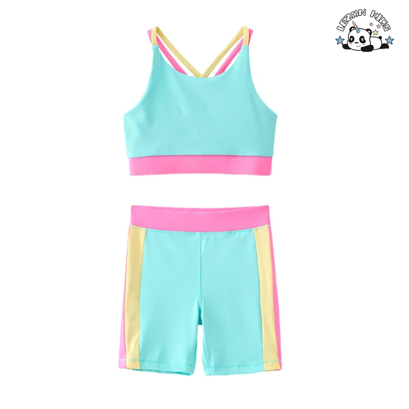 New Printing Vest and Short Legging Two Pieces Girls Biker Jogger Clothing Set Short for Summer