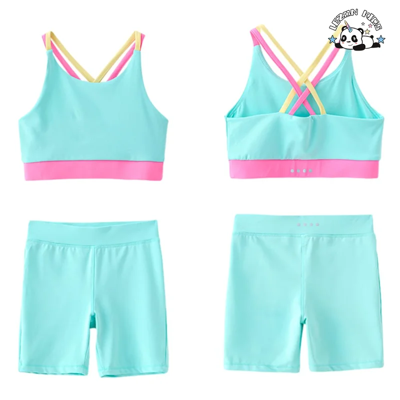 New Printing Vest and Short Legging Two Pieces Girls Biker Jogger Clothing Set Short for Summer - Product Image