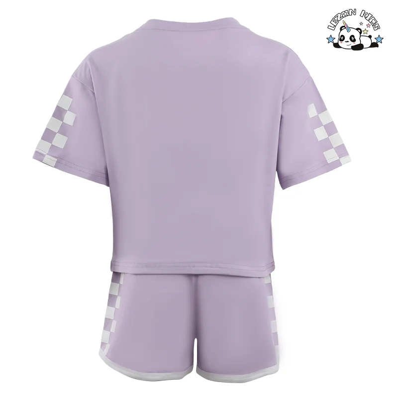 Conjunto de 2 Peças de Camisa de Manga Curta Xadrez e Shorts para Meninas Novo Estilo Infantil para Verão - Product Image