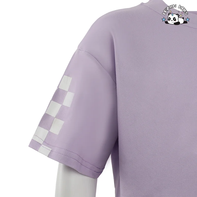 Conjunto de 2 Peças de Camisa de Manga Curta Xadrez e Shorts para Meninas Novo Estilo Infantil para Verão - Product Image