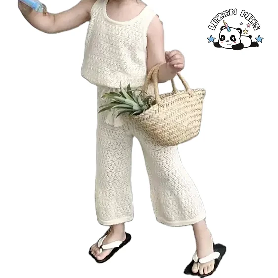 Novo Conjunto de Colete e Calças de Malha para Meninas Verão Conjunto de Roupas de Bebê Menina Fashion