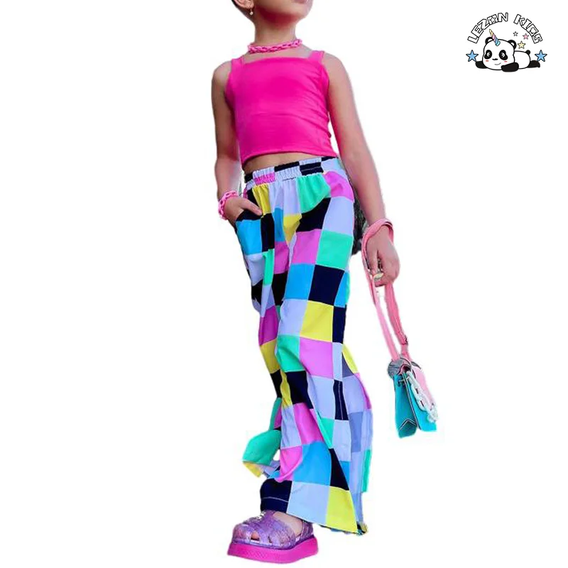 New Year Big Discount Colorful Plaid Style Girls Clothing Sets Sweet for 3 to 8T Girls - Product Image