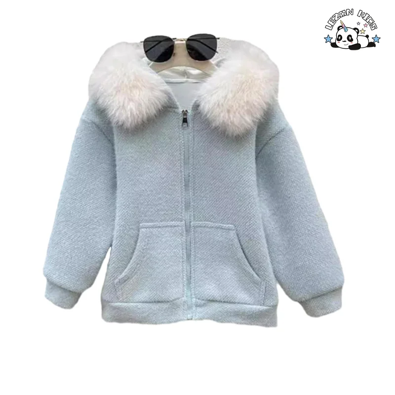 OEM Color Size Customized Children Winter Suit Velvet Wide Leg Pants Clothing Set for 2-14T Girls - Product Image