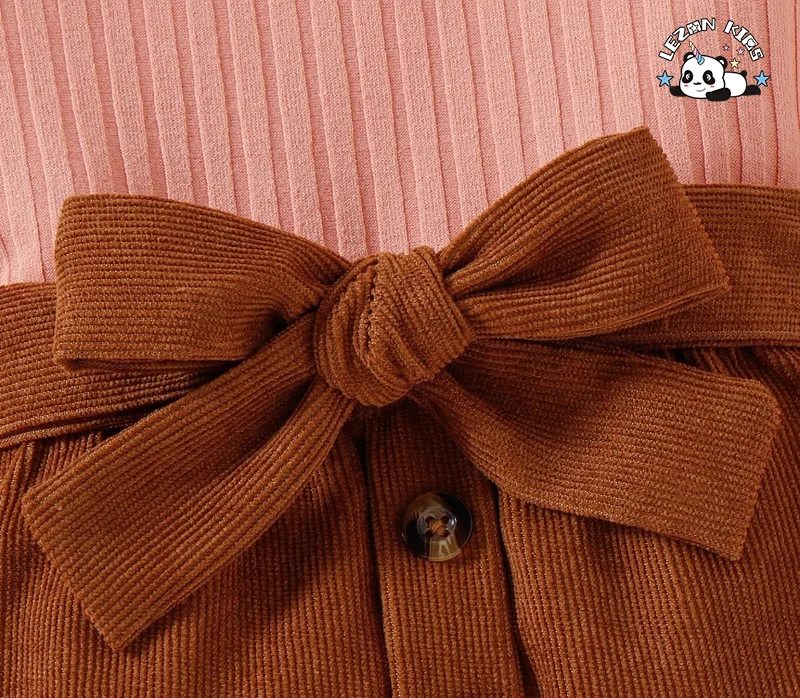 Conjunto de saia linha A de mangas compridas de veludo cotelê personalizável para meninas, conjunto de roupas infantis - Product Image